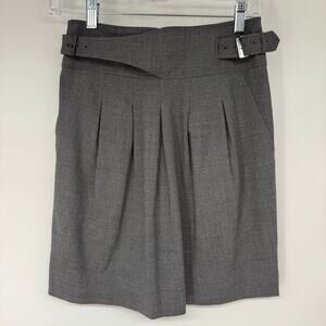 BCBGMaxAzria Wool-Blend Belted Mini Skirt Womens Sz 0 Gray Heather Lined Pleated